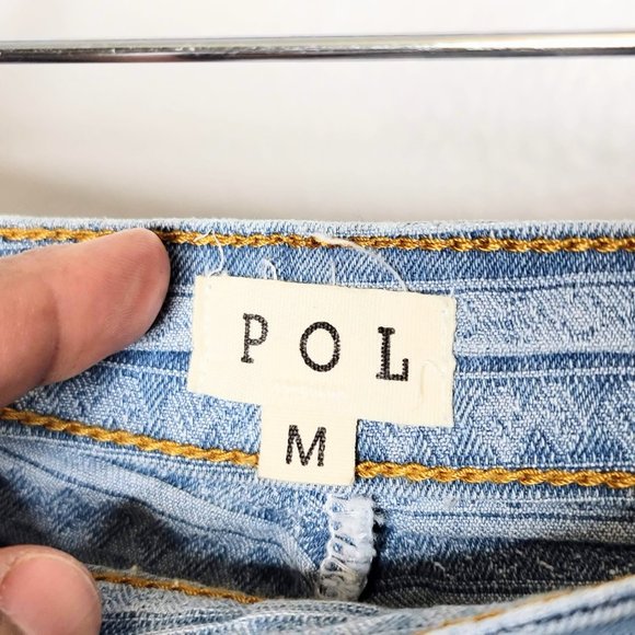 Pol TKP113 Striped Denim Flare Leg Raw Hem Blue Light Wash Jeans Size Medium - Picture 5 of 10